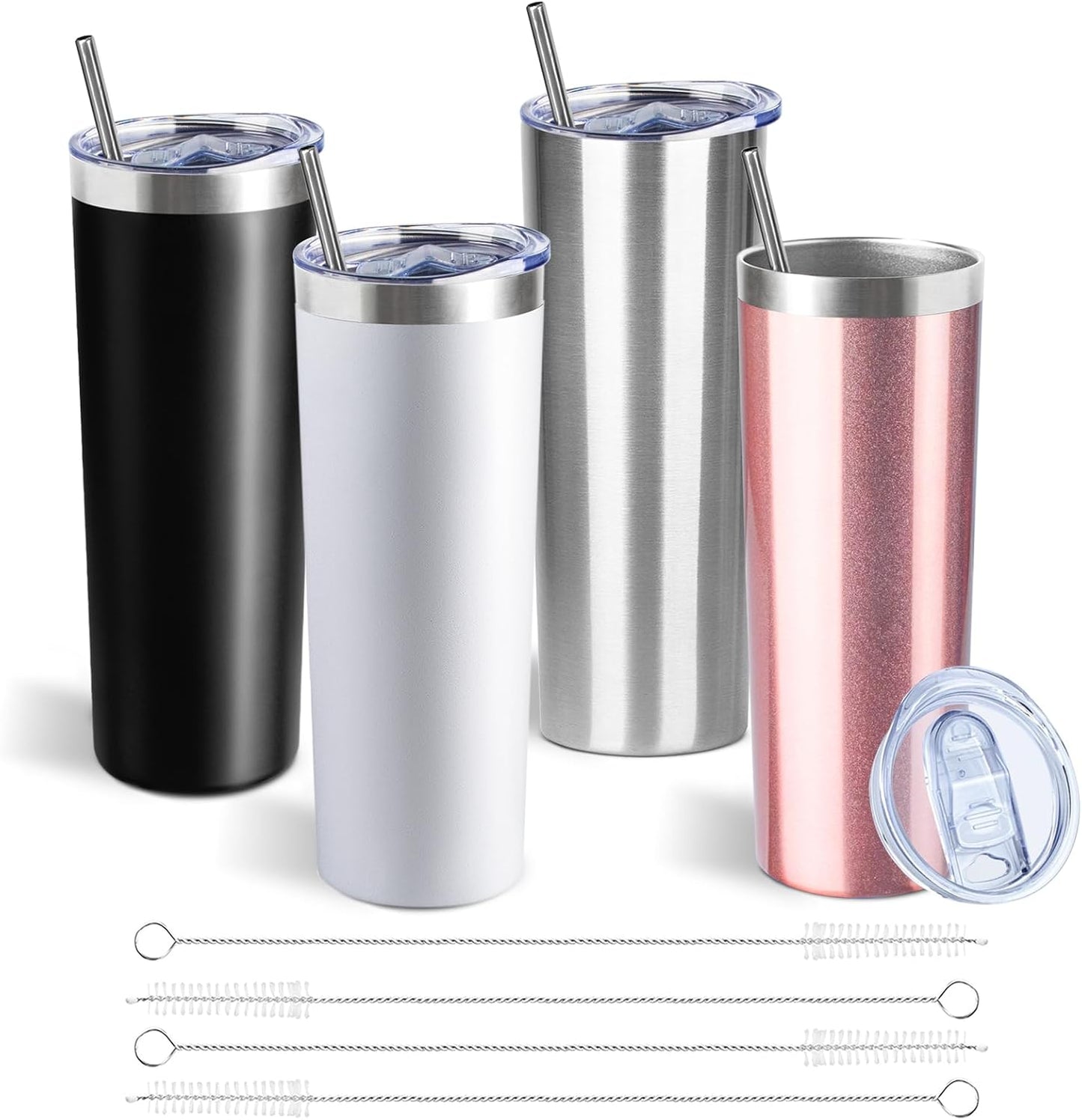 20 oz Skinny Tumbler with Lid and Straw,Stainless Steel Vacuum Insulated Tumbler Cup Double Wall Leak-proof Coffee Mug,Travel Thermal Water Tumbler for Home,Office,Outdoor(Black,1)
