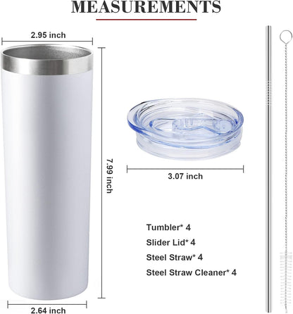 20 oz Skinny Tumbler with Lid and Straw,Stainless Steel Vacuum Insulated Tumbler Cup Double Wall Leak-proof Coffee Mug,Travel Thermal Water Tumbler for Home,Office,Outdoor(Black,1)