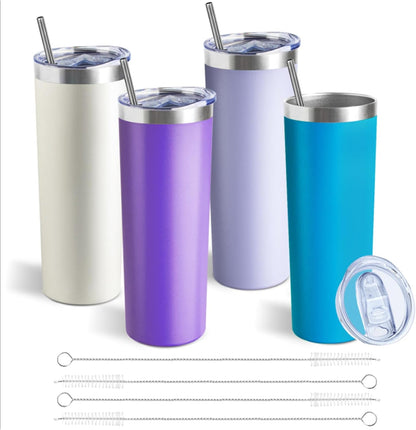 20 oz Skinny Tumbler with Lid and Straw,Stainless Steel Vacuum Insulated Tumbler Cup Double Wall Leak-proof Coffee Mug,Travel Thermal Water Tumbler for Home,Office,Outdoor(Black,1)