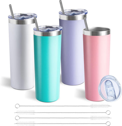 20 oz Skinny Tumbler with Lid and Straw,Stainless Steel Vacuum Insulated Tumbler Cup Double Wall Leak-proof Coffee Mug,Travel Thermal Water Tumbler for Home,Office,Outdoor(Black,1)