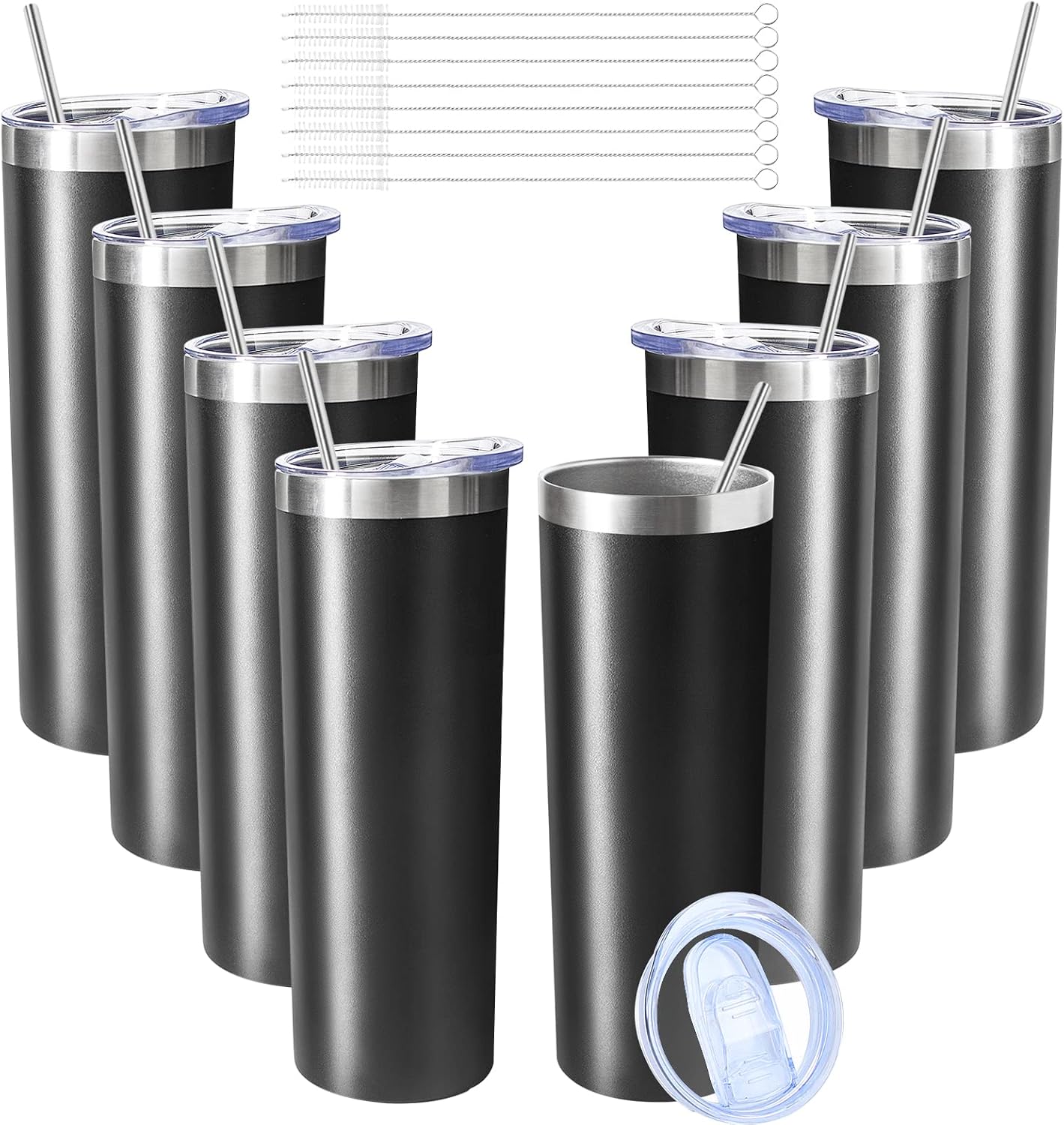 20 oz Skinny Tumbler with Lid and Straw,Stainless Steel Vacuum Insulated Tumbler Cup Double Wall Leak-proof Coffee Mug,Travel Thermal Water Tumbler for Home,Office,Outdoor(Black,1)
