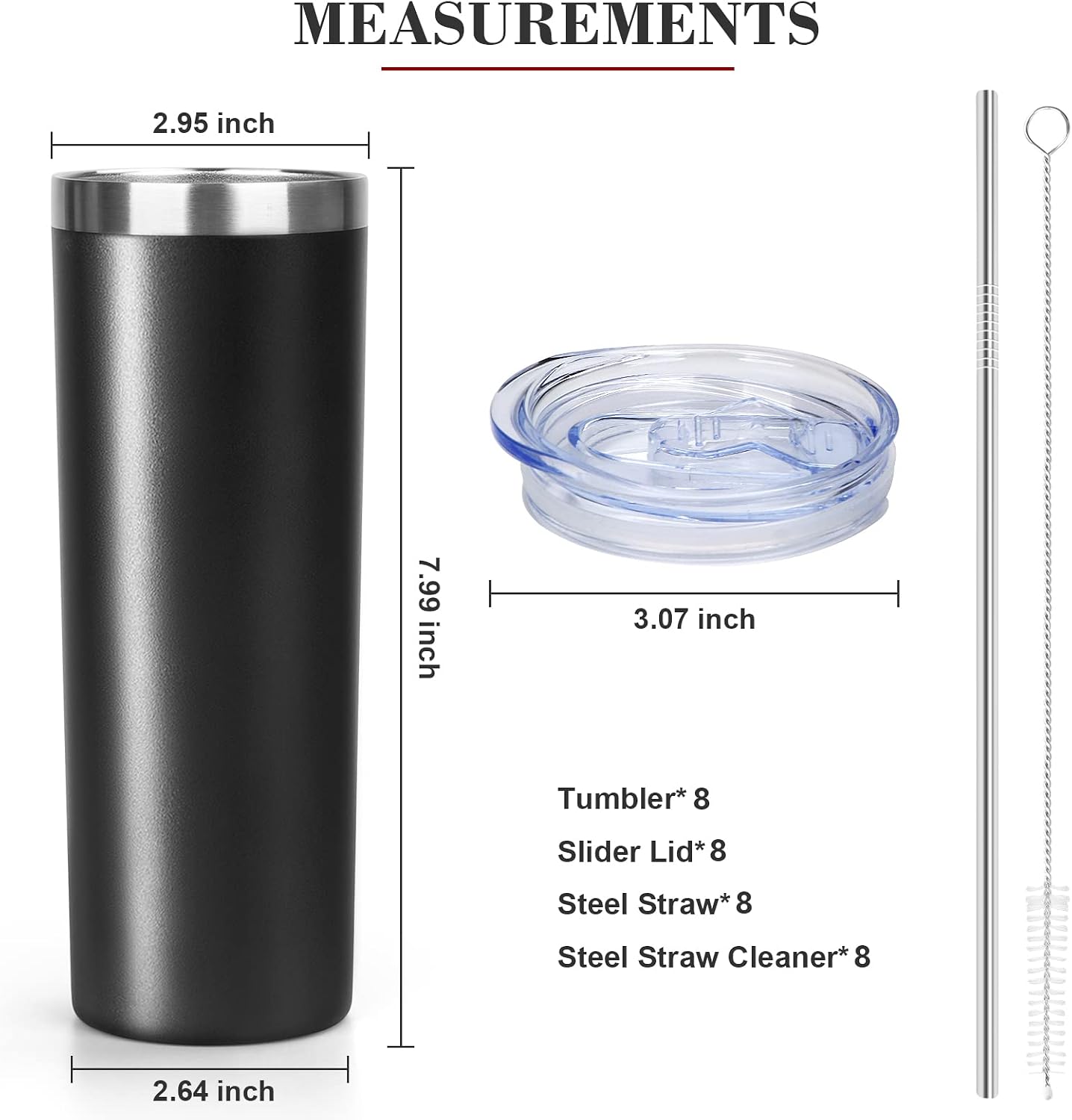 20 oz Skinny Tumbler with Lid and Straw,Stainless Steel Vacuum Insulated Tumbler Cup Double Wall Leak-proof Coffee Mug,Travel Thermal Water Tumbler for Home,Office,Outdoor(Black,1)