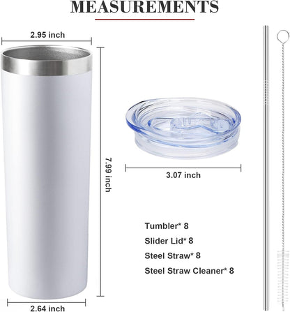 20 oz Skinny Tumbler with Lid and Straw,Stainless Steel Vacuum Insulated Tumbler Cup Double Wall Leak-proof Coffee Mug,Travel Thermal Water Tumbler for Home,Office,Outdoor(Black,1)