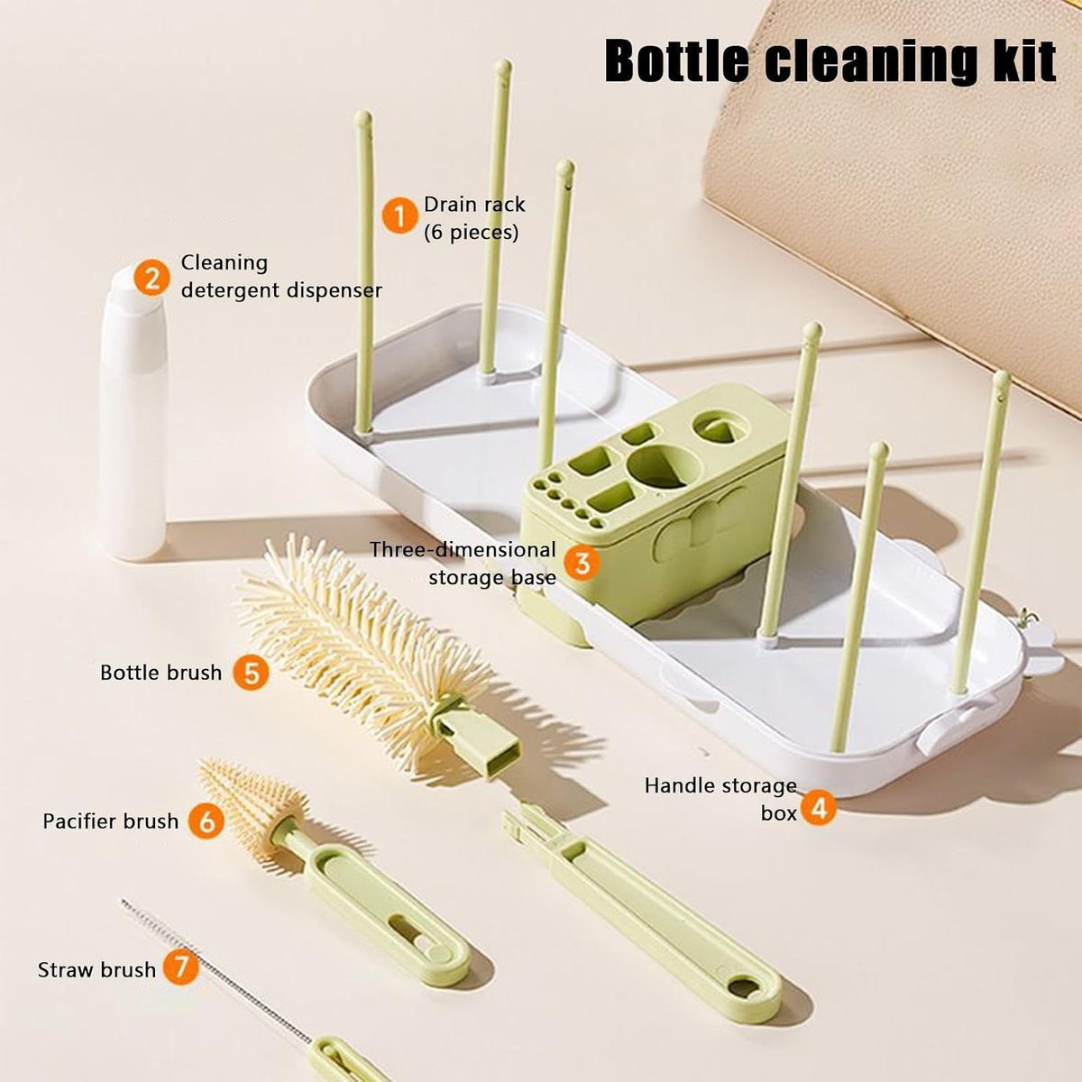 Bottle Cleaning Kit Vertical Drying Rack Washer Scrubber Storage Case