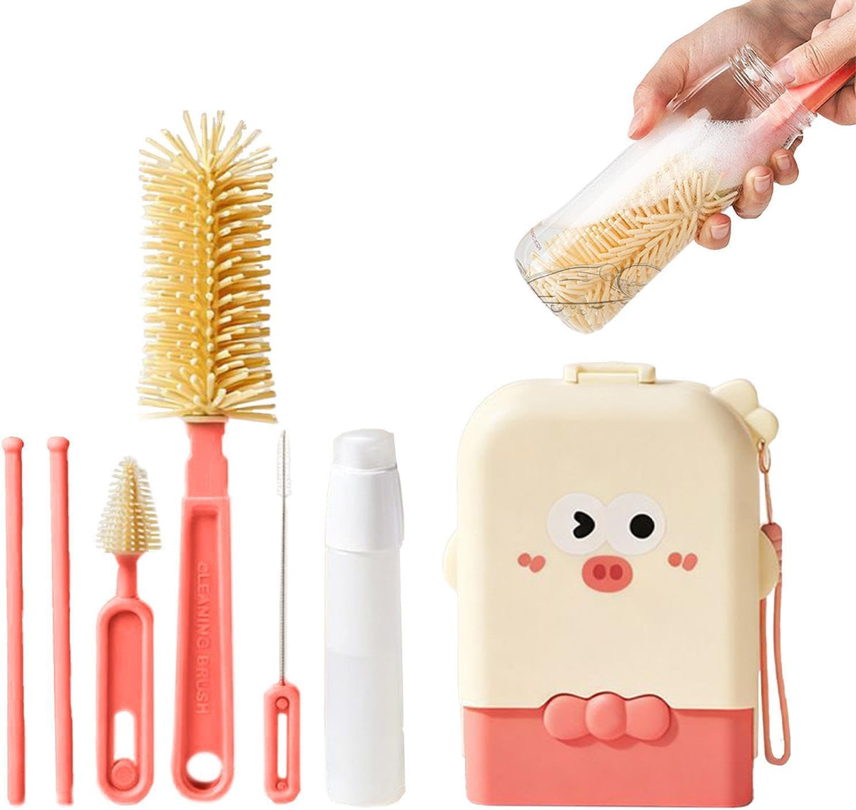 Bottle Cleaning Kit Vertical Drying Rack Washer Scrubber Storage Case