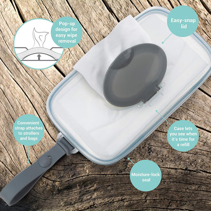 Deluxe Baby Wipes Dispenser for Travel, Grey