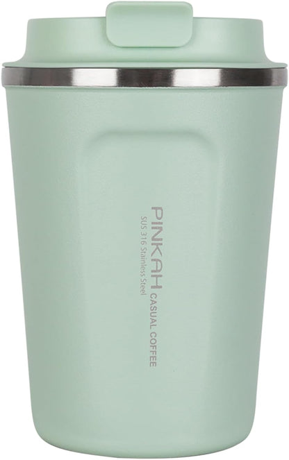 12oz Travel Coffee Mug, Double Wall Insulated Coffee Cup with Flip Lid, Vacuum Stainless Steel Reusable Thermal Cup for Hot & Cold Drinks, Mint Green