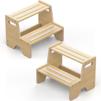 Step Stool for Toddler Wooden 2-Pack, Anti-Slip, for Potty Training