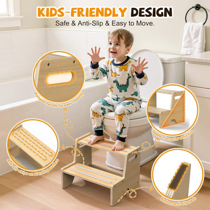 Step Stool for Toddler Wooden 2-Pack, Anti-Slip, for Potty Training