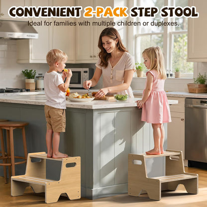 Step Stool for Toddler Wooden 2-Pack, Anti-Slip, for Potty Training
