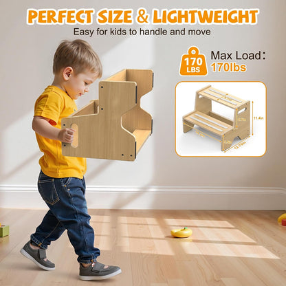 Step Stool for Toddler Wooden 2-Pack, Anti-Slip, for Potty Training