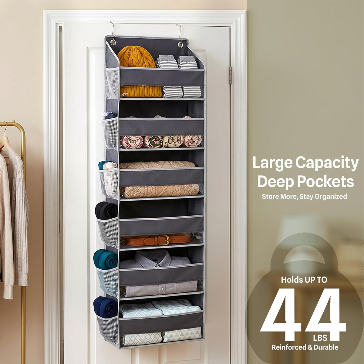 6 Shelves Hanging Closet Organizer, Dark Grey, Pack of 1