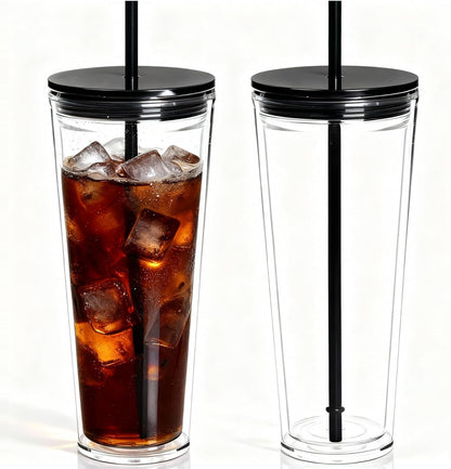 24oz Tumbler with Lid and Straw, Leak Proof and Double Wall Insulated Reusable Plastic Cups,Travel Reusable Iced Coffee Cup (2, White Butterfly)