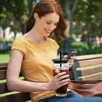 24oz Tumbler with Lid and Straw, Leak Proof and Double Wall Insulated Reusable Plastic Cups,Travel Reusable Iced Coffee Cup (2, White Butterfly)