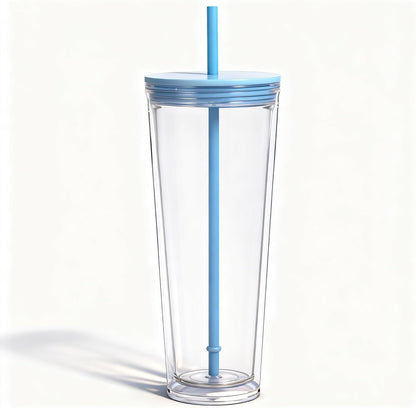 24oz Tumbler with Lid and Straw, Leak Proof and Double Wall Insulated Reusable Plastic Cups,Travel Reusable Iced Coffee Cup (2, White Butterfly)