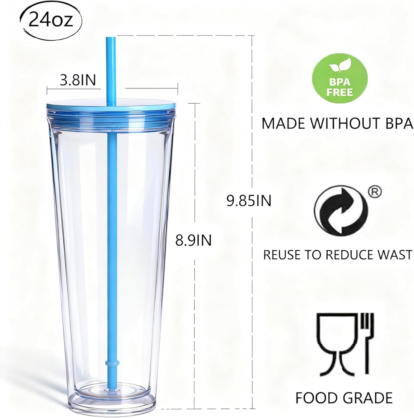 24oz Tumbler with Lid and Straw, Leak Proof and Double Wall Insulated Reusable Plastic Cups,Travel Reusable Iced Coffee Cup (2, White Butterfly)