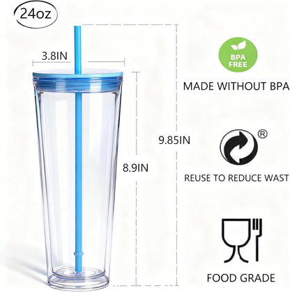 24oz Tumbler with Lid and Straw, Leak Proof and Double Wall Insulated Reusable Plastic Cups,Travel Reusable Iced Coffee Cup (2, White Butterfly)