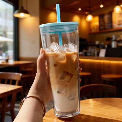 24oz Tumbler with Lid and Straw, Leak Proof and Double Wall Insulated Reusable Plastic Cups,Travel Reusable Iced Coffee Cup (2, White Butterfly)