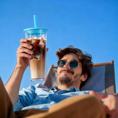 24oz Tumbler with Lid and Straw, Leak Proof and Double Wall Insulated Reusable Plastic Cups,Travel Reusable Iced Coffee Cup (2, White Butterfly)