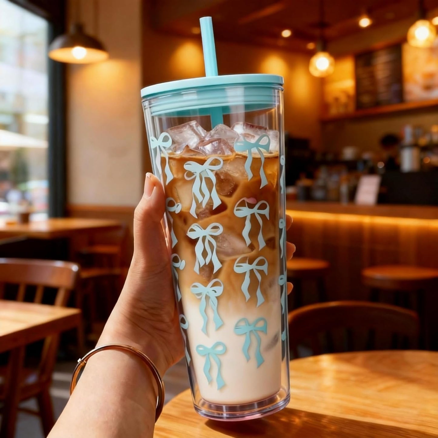 24oz Tumbler with Lid and Straw, Leak Proof and Double Wall Insulated Reusable Plastic Cups,Travel Reusable Iced Coffee Cup (2, White Butterfly)