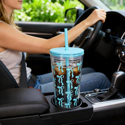24oz Tumbler with Lid and Straw, Leak Proof and Double Wall Insulated Reusable Plastic Cups,Travel Reusable Iced Coffee Cup (2, White Butterfly)