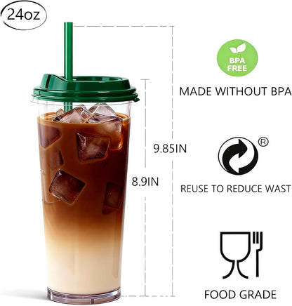 24oz Tumbler with Lid and Straw, Leak Proof and Double Wall Insulated Reusable Plastic Cups,Travel Reusable Iced Coffee Cup (2, White Butterfly)