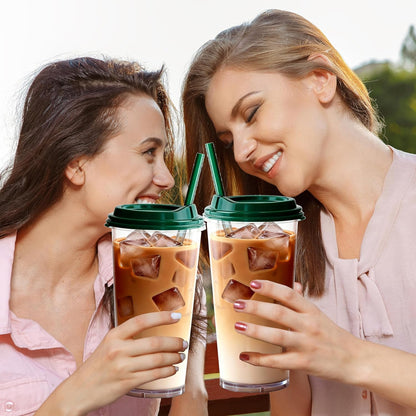 24oz Tumbler with Lid and Straw, Leak Proof and Double Wall Insulated Reusable Plastic Cups,Travel Reusable Iced Coffee Cup (2, White Butterfly)