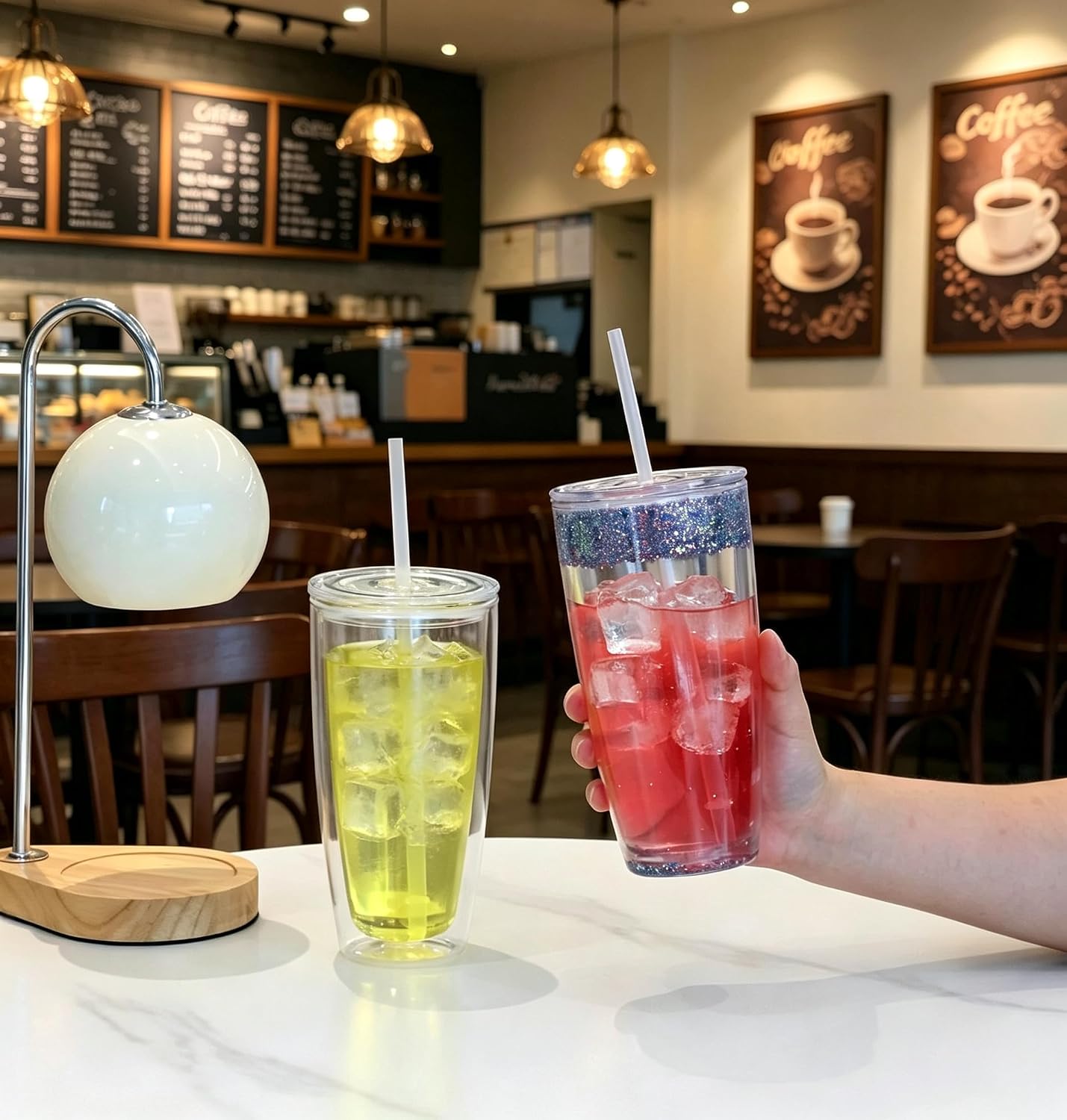 24oz Tumbler with Lid and Straw, Leak Proof and Double Wall Insulated Reusable Plastic Cups,Travel Reusable Iced Coffee Cup (2, White Butterfly)