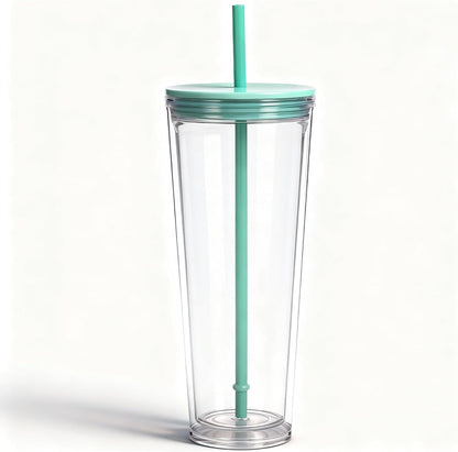 24oz Tumbler with Lid and Straw, Leak Proof and Double Wall Insulated Reusable Plastic Cups,Travel Reusable Iced Coffee Cup (2, White Butterfly)