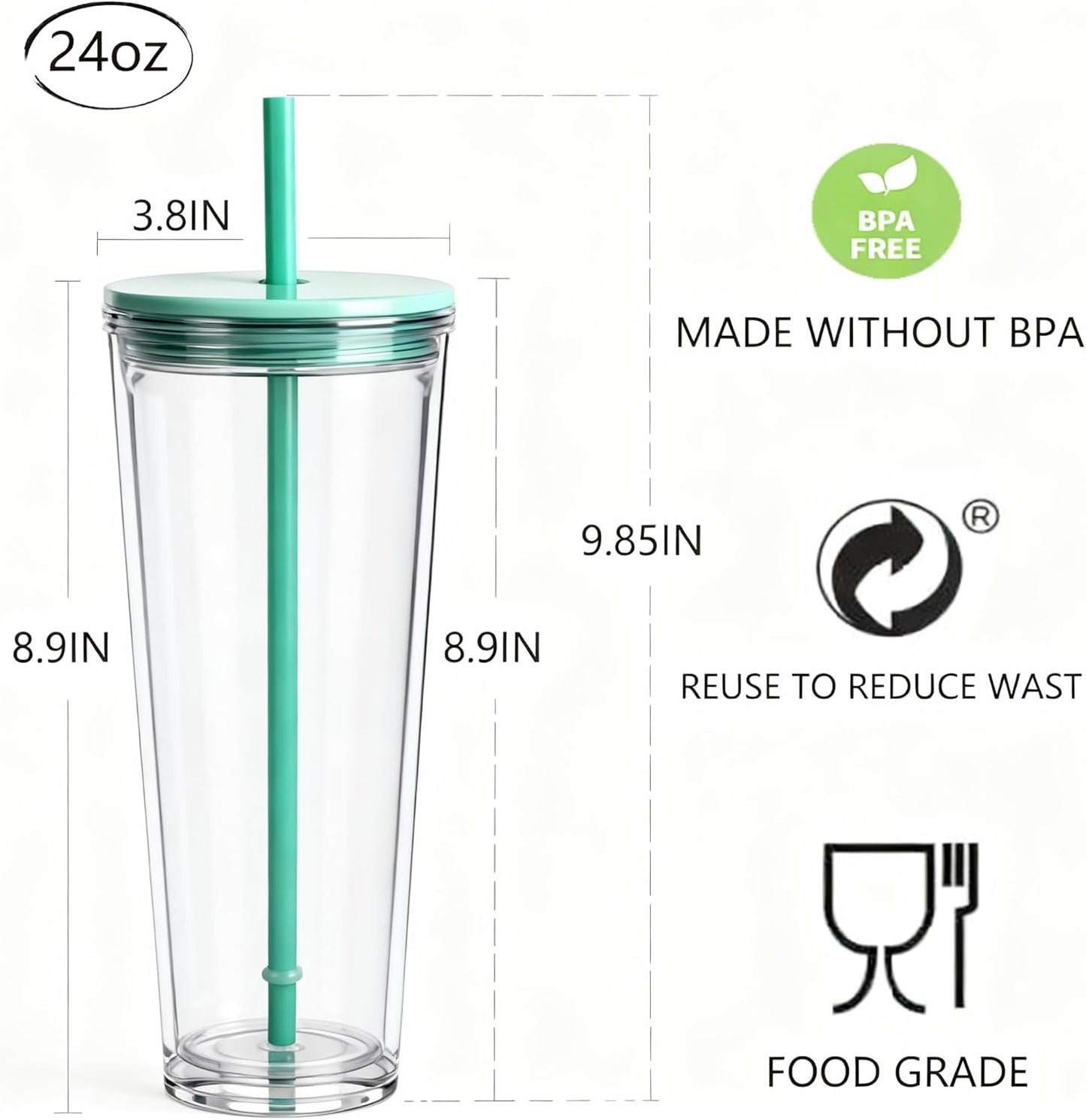24oz Tumbler with Lid and Straw, Leak Proof and Double Wall Insulated Reusable Plastic Cups,Travel Reusable Iced Coffee Cup (2, White Butterfly)