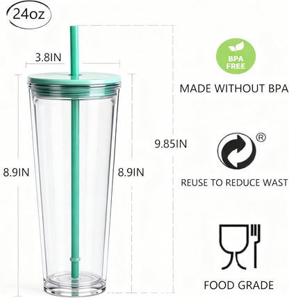 24oz Tumbler with Lid and Straw, Leak Proof and Double Wall Insulated Reusable Plastic Cups,Travel Reusable Iced Coffee Cup (2, White Butterfly)