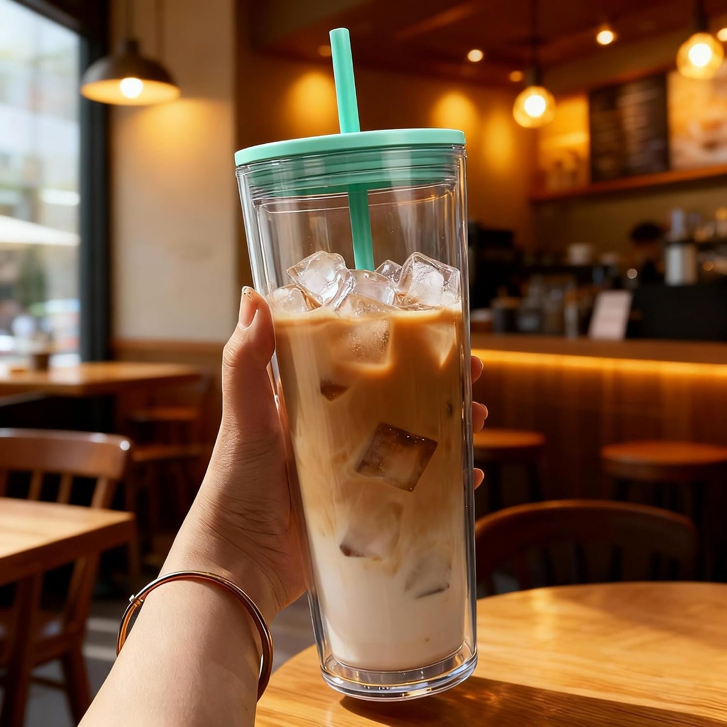 24oz Tumbler with Lid and Straw, Leak Proof and Double Wall Insulated Reusable Plastic Cups,Travel Reusable Iced Coffee Cup (2, White Butterfly)