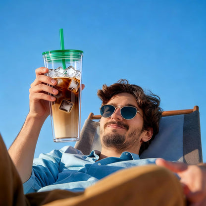 24oz Tumbler with Lid and Straw, Leak Proof and Double Wall Insulated Reusable Plastic Cups,Travel Reusable Iced Coffee Cup (2, White Butterfly)
