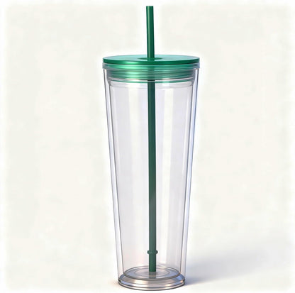 24oz Tumbler with Lid and Straw, Leak Proof and Double Wall Insulated Reusable Plastic Cups,Travel Reusable Iced Coffee Cup (2, White Butterfly)