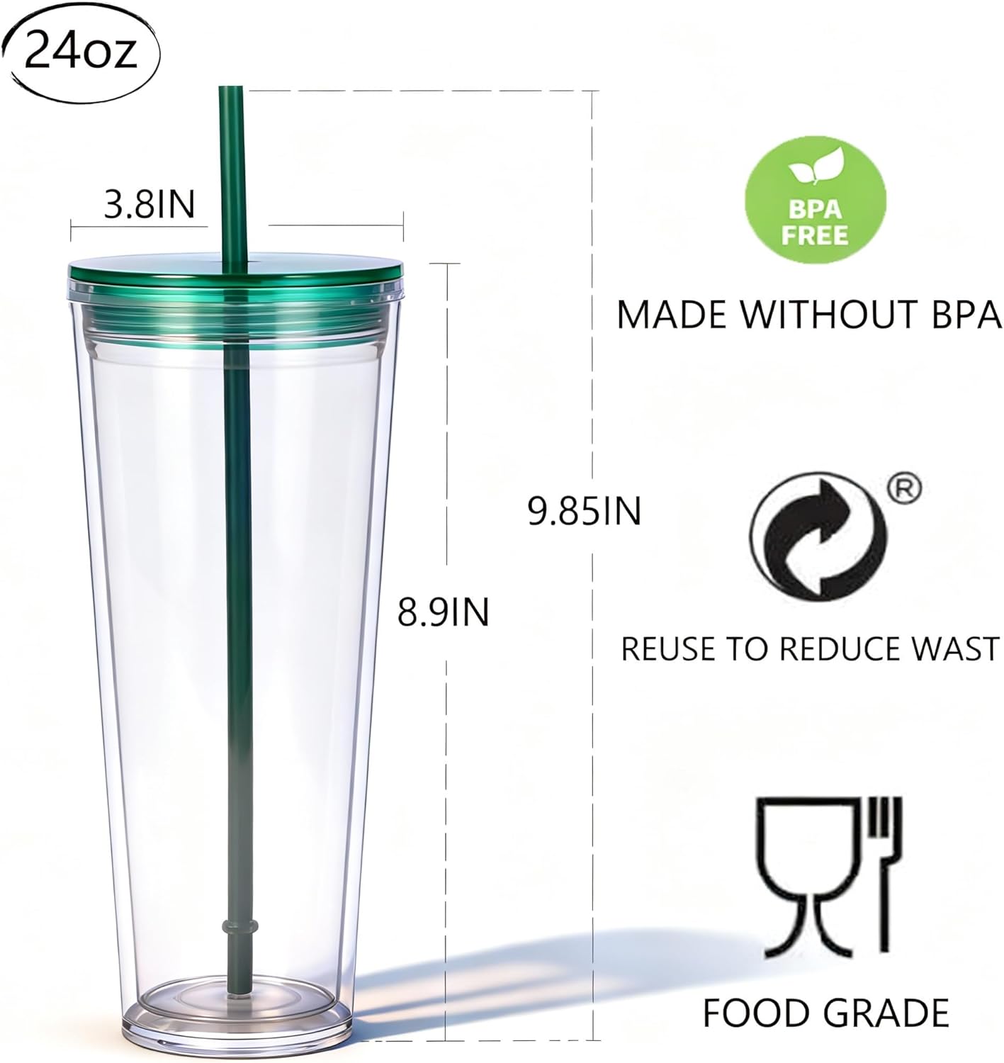 24oz Tumbler with Lid and Straw, Leak Proof and Double Wall Insulated Reusable Plastic Cups,Travel Reusable Iced Coffee Cup (2, White Butterfly)