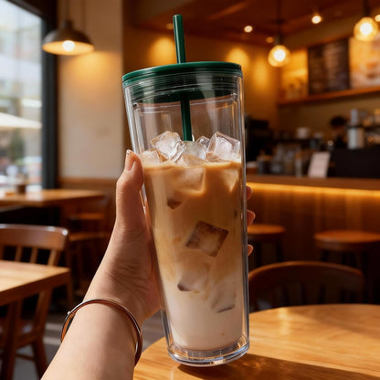 24oz Tumbler with Lid and Straw, Leak Proof and Double Wall Insulated Reusable Plastic Cups,Travel Reusable Iced Coffee Cup (2, White Butterfly)