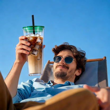 24oz Tumbler with Lid and Straw, Leak Proof and Double Wall Insulated Reusable Plastic Cups,Travel Reusable Iced Coffee Cup (2, White Butterfly)