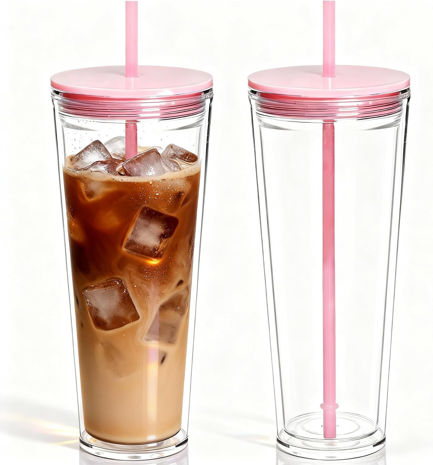 24oz Tumbler with Lid and Straw, Leak Proof and Double Wall Insulated Reusable Plastic Cups,Travel Reusable Iced Coffee Cup (2, White Butterfly)