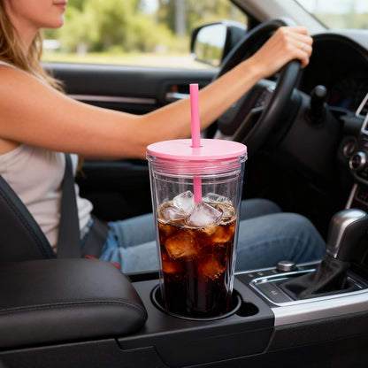 24oz Tumbler with Lid and Straw, Leak Proof and Double Wall Insulated Reusable Plastic Cups,Travel Reusable Iced Coffee Cup (2, White Butterfly)