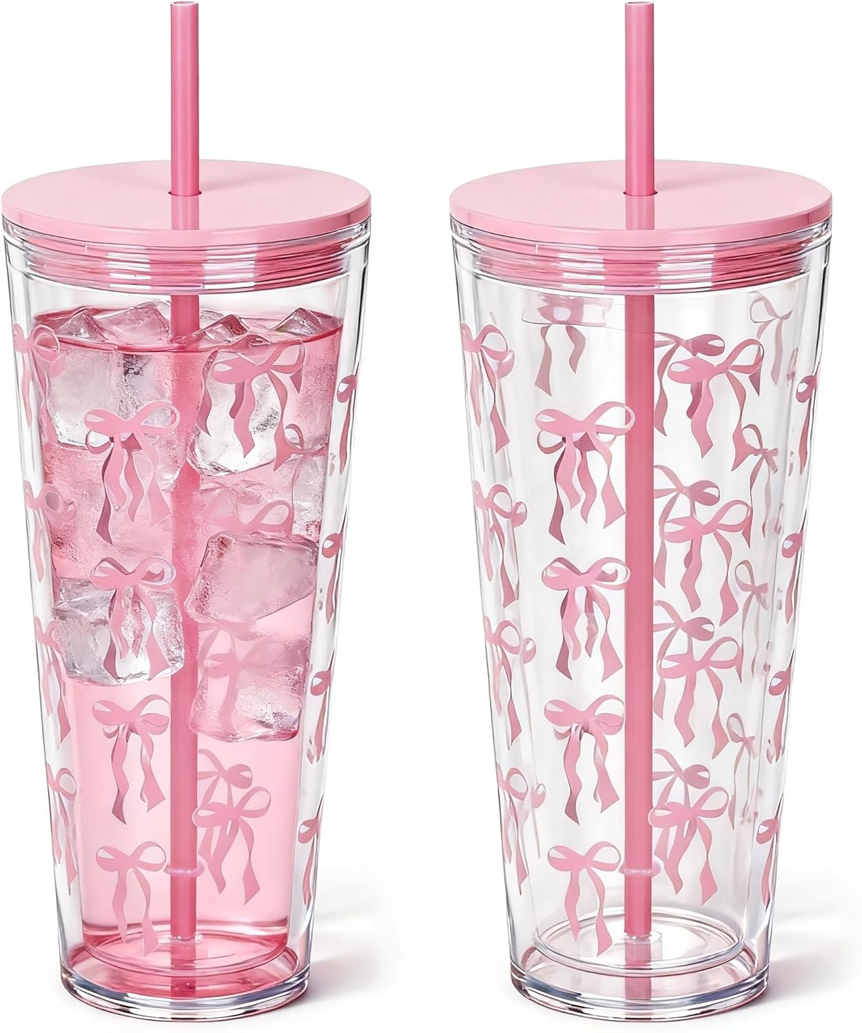 24oz Tumbler with Lid and Straw, Leak Proof and Double Wall Insulated Reusable Plastic Cups,Travel Reusable Iced Coffee Cup (2, White Butterfly)