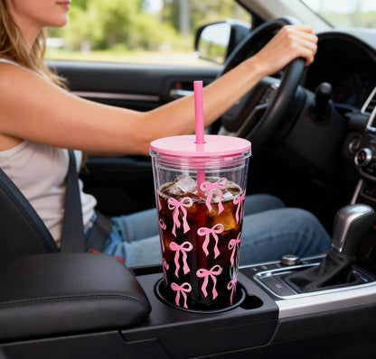 24oz Tumbler with Lid and Straw, Leak Proof and Double Wall Insulated Reusable Plastic Cups,Travel Reusable Iced Coffee Cup (2, White Butterfly)