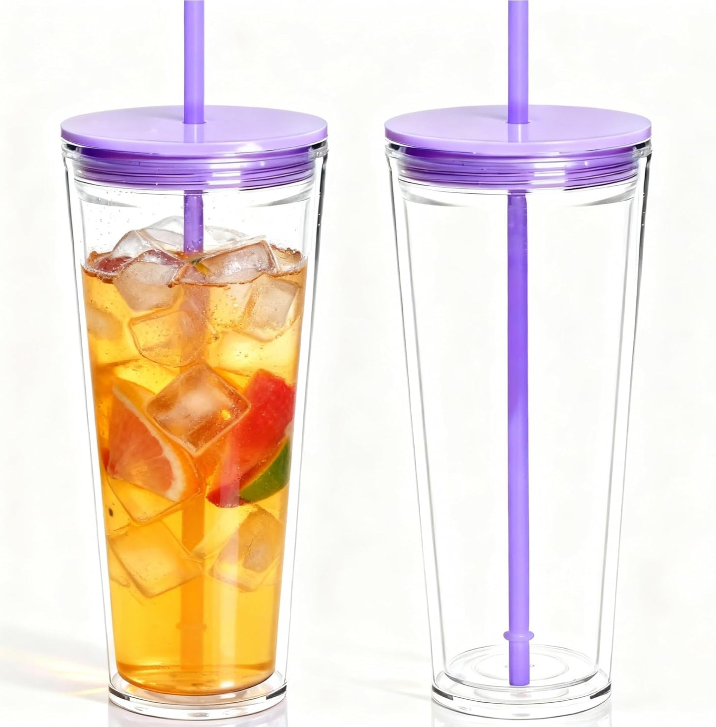 24oz Tumbler with Lid and Straw, Leak Proof and Double Wall Insulated Reusable Plastic Cups,Travel Reusable Iced Coffee Cup (2, White Butterfly)
