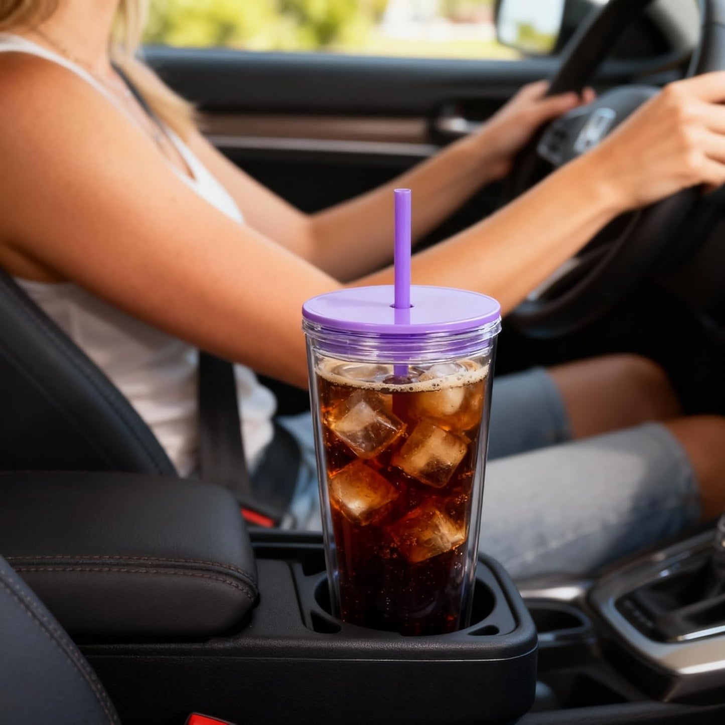 24oz Tumbler with Lid and Straw, Leak Proof and Double Wall Insulated Reusable Plastic Cups,Travel Reusable Iced Coffee Cup (2, White Butterfly)