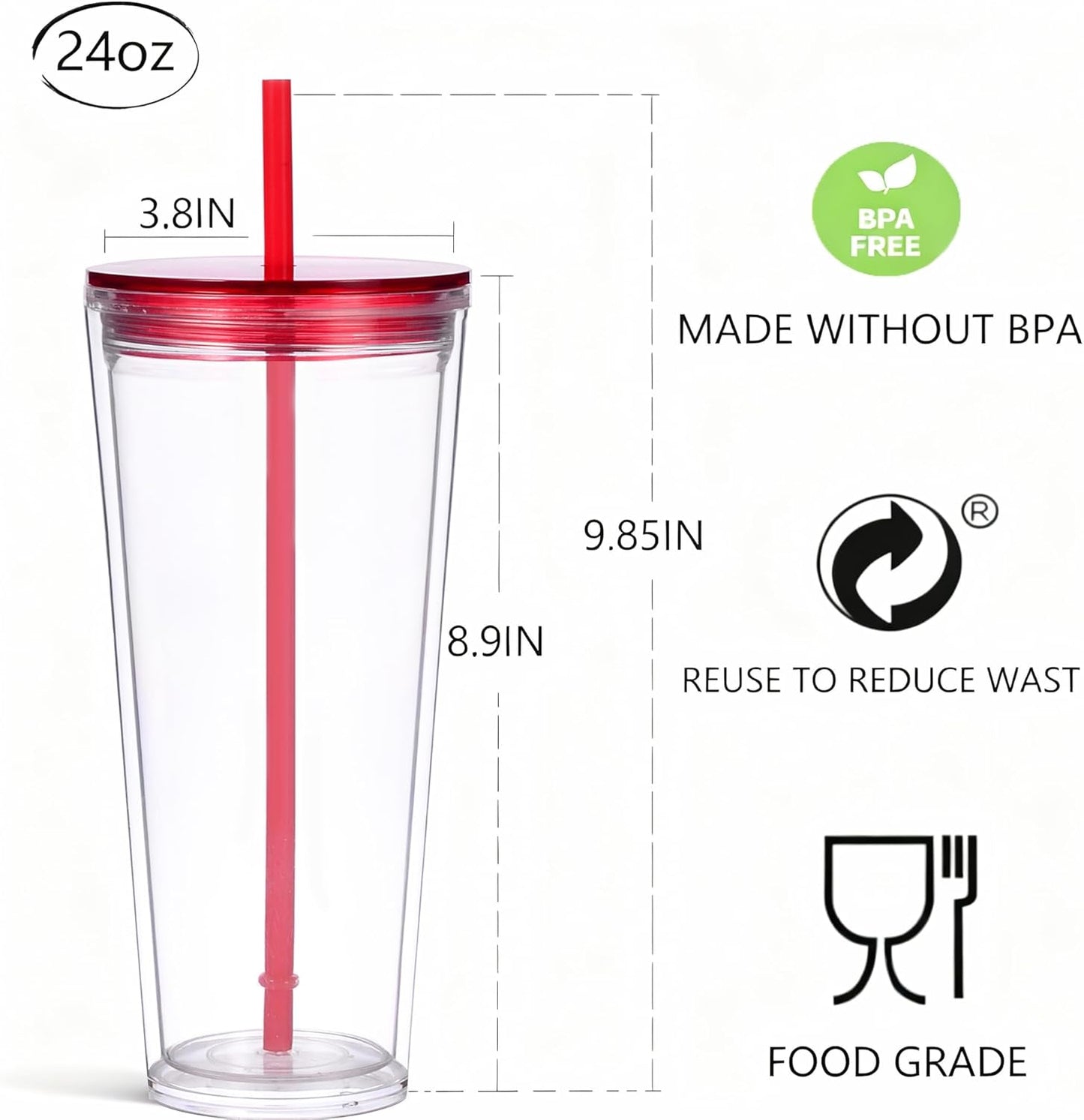 24oz Tumbler with Lid and Straw, Leak Proof and Double Wall Insulated Reusable Plastic Cups,Travel Reusable Iced Coffee Cup (2, White Butterfly)