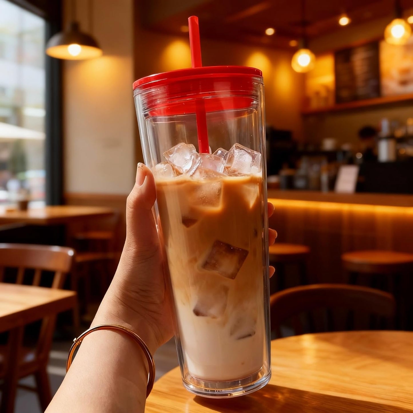 24oz Tumbler with Lid and Straw, Leak Proof and Double Wall Insulated Reusable Plastic Cups,Travel Reusable Iced Coffee Cup (2, White Butterfly)