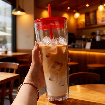 24oz Tumbler with Lid and Straw, Leak Proof and Double Wall Insulated Reusable Plastic Cups,Travel Reusable Iced Coffee Cup (2, White Butterfly)