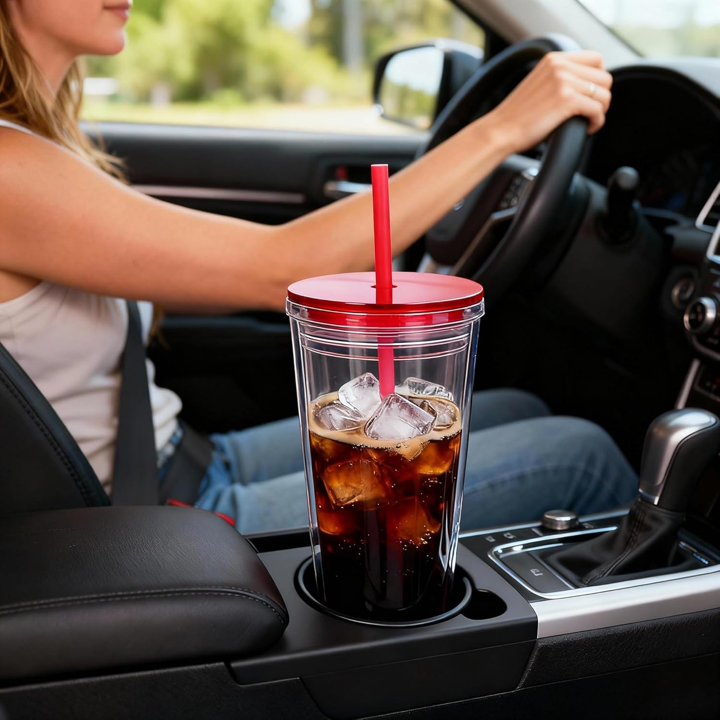 24oz Tumbler with Lid and Straw, Leak Proof and Double Wall Insulated Reusable Plastic Cups,Travel Reusable Iced Coffee Cup (2, White Butterfly)