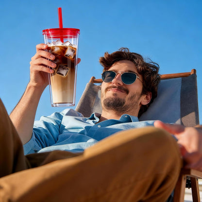 24oz Tumbler with Lid and Straw, Leak Proof and Double Wall Insulated Reusable Plastic Cups,Travel Reusable Iced Coffee Cup (2, White Butterfly)