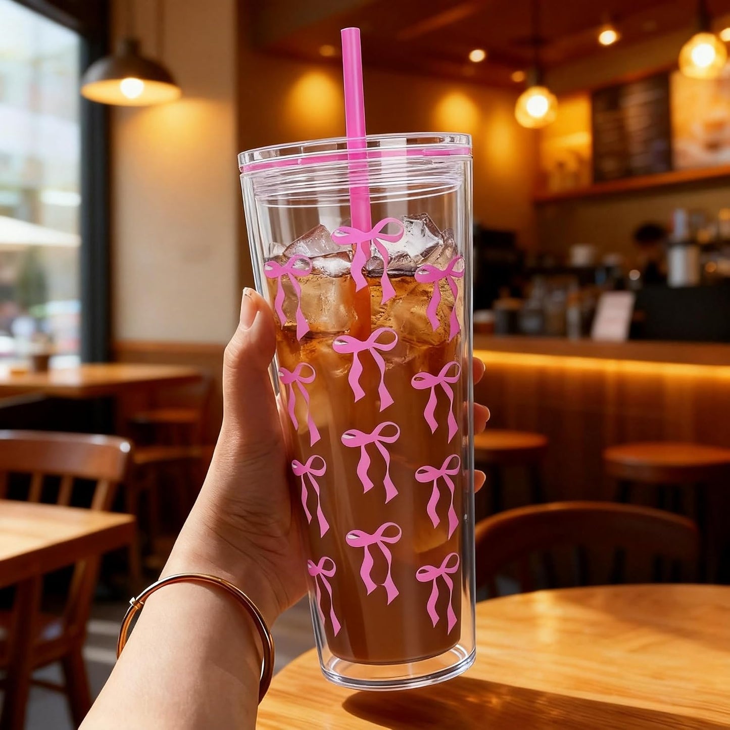 24oz Tumbler with Lid and Straw, Leak Proof and Double Wall Insulated Reusable Plastic Cups,Travel Reusable Iced Coffee Cup (2, White Butterfly)
