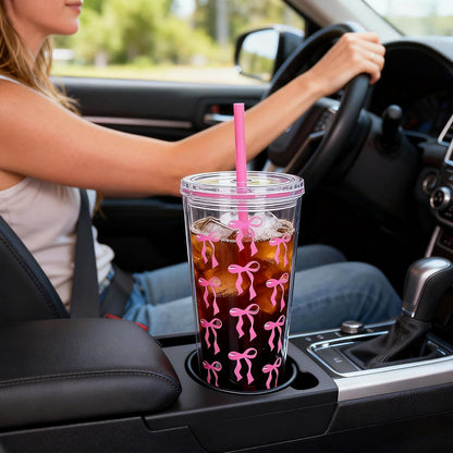 24oz Tumbler with Lid and Straw, Leak Proof and Double Wall Insulated Reusable Plastic Cups,Travel Reusable Iced Coffee Cup (2, White Butterfly)